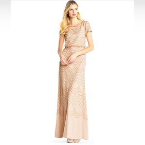Adrianna Papell Women's Short Sleeve Blouson Beaded Gown